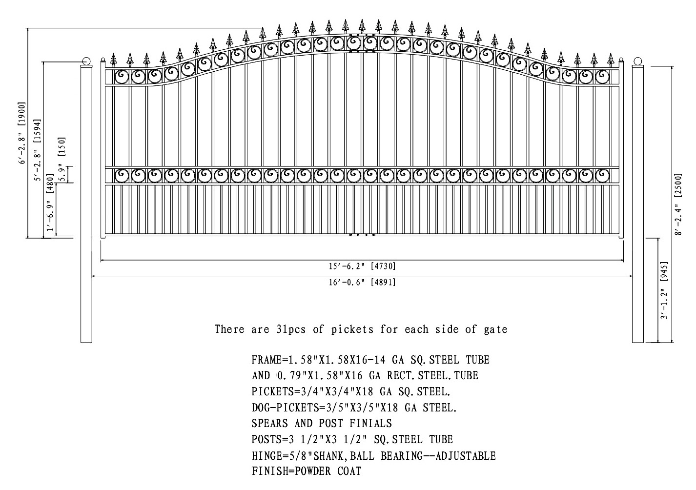 ALEKO | LONDON Style Slide Iron Driveway Gate 16' X 5-3/4'