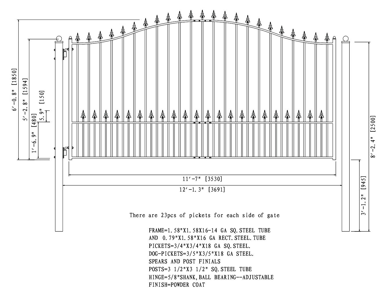 ALEKO | MUNICH Style Single Swing Steel Driveway Gate 12'