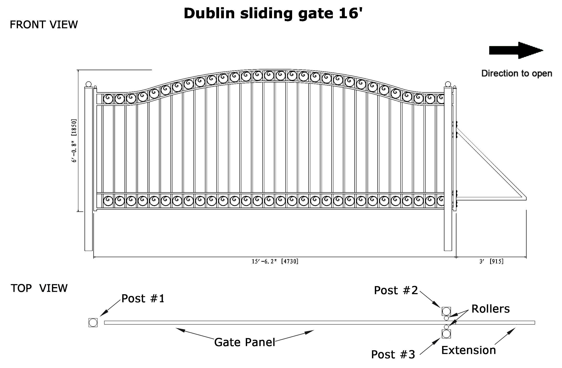 ALEKO | DUBLIN Style Slide Iron Driveway Gate 16' X 5-3/4'