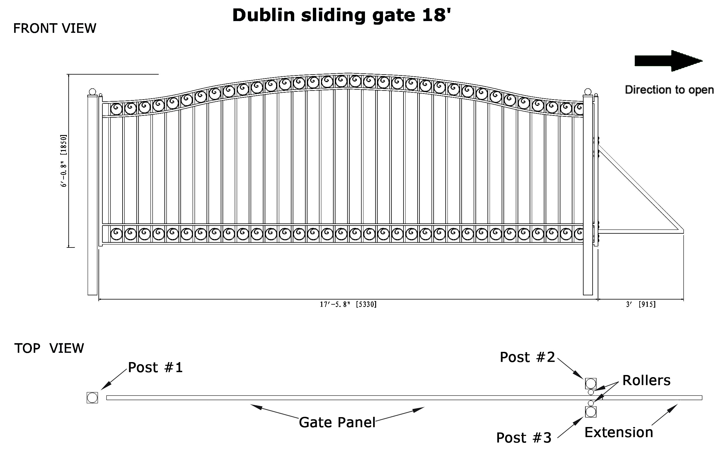 ALEKO | DUBLIN Style Slide Iron Driveway Gate 18' X 5-3/4'