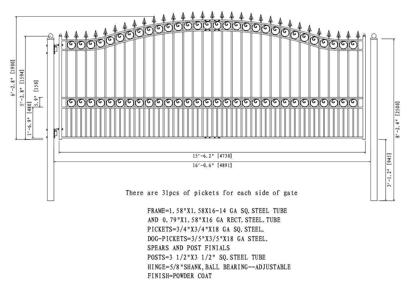 ALEKO | LONDON Style Single Swing Steel Driveway Gate 16'