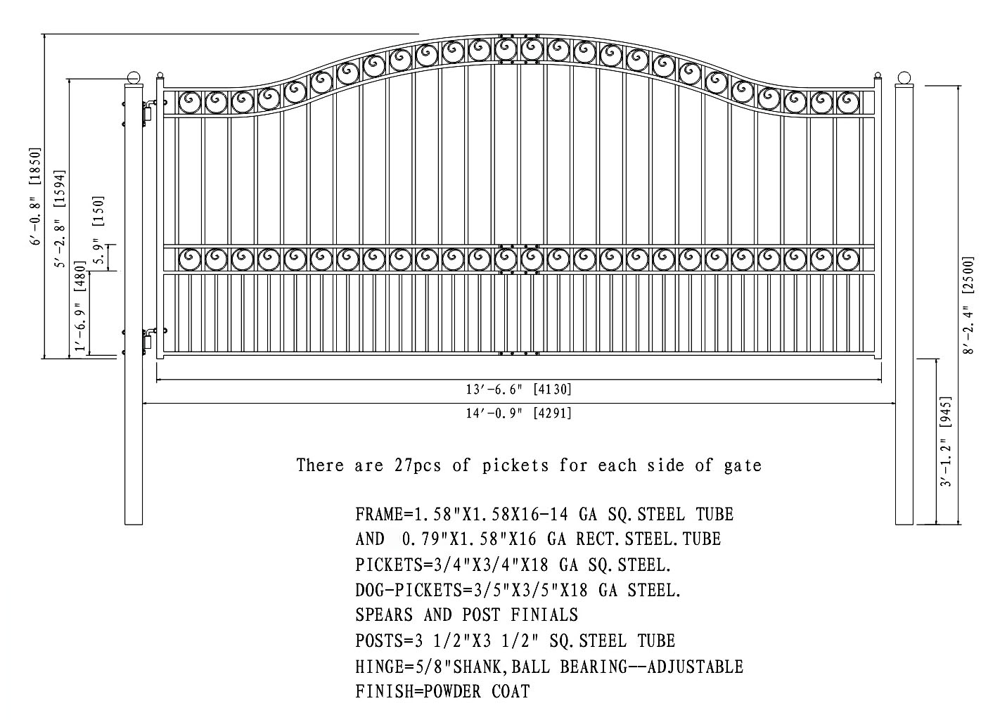 ALEKO | PARIS Style Single Swing Steel Driveway Gate 14'